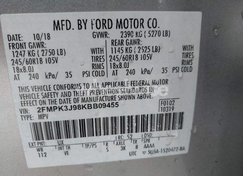 Photo 9 of 2019 Ford Edge SEL (VIN 2FMPK3J98KBB09455)