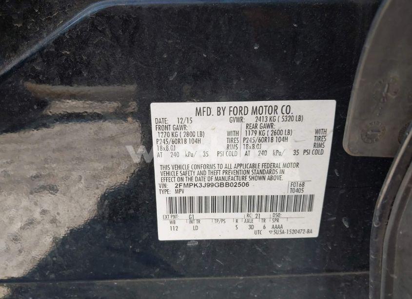 Photo 9 of 2016 Ford Edge SEL (VIN 2FMPK3J99GBB02506)