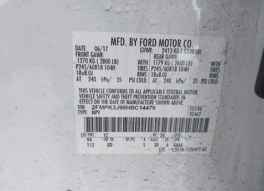 Photo 9 of 2017 Ford Edge SEL (VIN 2FMPK3J99HBC14479)