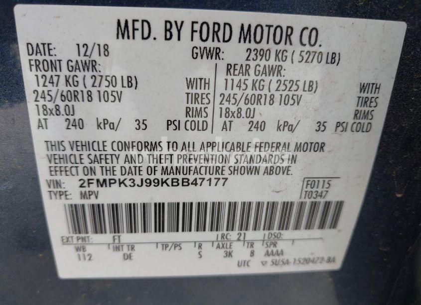 Photo 9 of 2019 Ford Edge SEL (VIN 2FMPK3J99KBB47177)