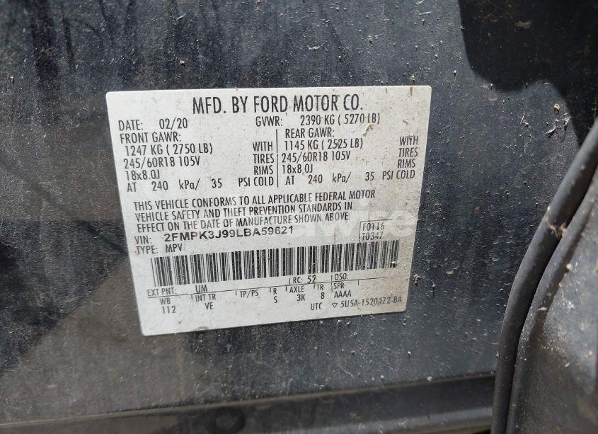 Photo 9 of 2020 Ford Edge SEL (VIN 2FMPK3J99LBA59621)