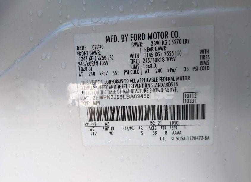 Photo 9 of 2020 Ford Edge SEL (VIN 2FMPK3J99LBA89458)