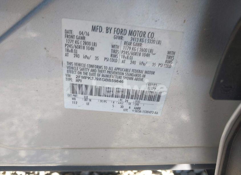 Photo 9 of 2016 Ford Edge SEL (VIN 2FMPK3J9XGBB59846)