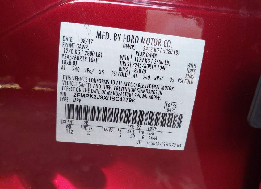 Photo 9 of 2017 Ford Edge SEL (VIN 2FMPK3J9XHBC47796)