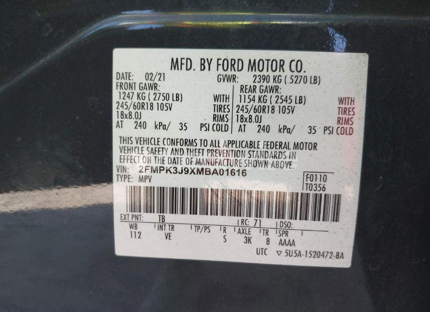 Photo 9 of 2021 Ford Edge SEL (VIN 2FMPK3J9XMBA01616)