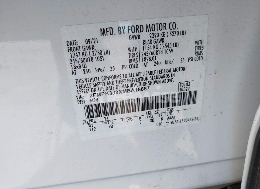 Photo 9 of 2021 Ford Edge SEL (VIN 2FMPK3J9XMBA18867)