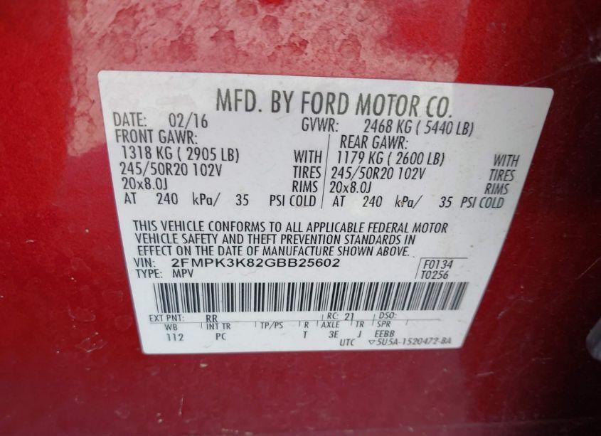 Photo 9 of 2016 Ford Edge TITANIUM (VIN 2FMPK3K82GBB25602)