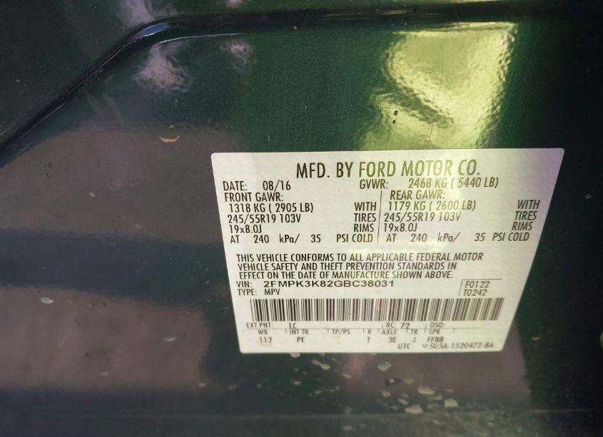 Photo 9 of 2016 Ford Edge TITANIUM (VIN 2FMPK3K82GBC38031)