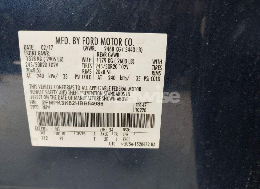 Photo 9 of 2017 Ford Edge TITANIUM (VIN 2FMPK3K82HBB54986)