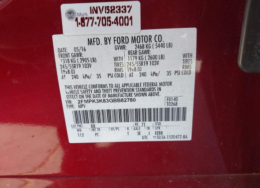 Photo 9 of 2016 Ford Edge TITANIUM (VIN 2FMPK3K83GBB82780)