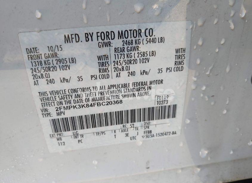 Photo 9 of 2015 Ford Edge TITANIUM (VIN 2FMPK3K84FBC20368)