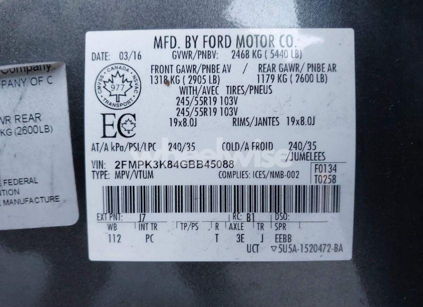 Photo 9 of 2016 Ford Edge TITANIUM (VIN 2FMPK3K84GBB45088)