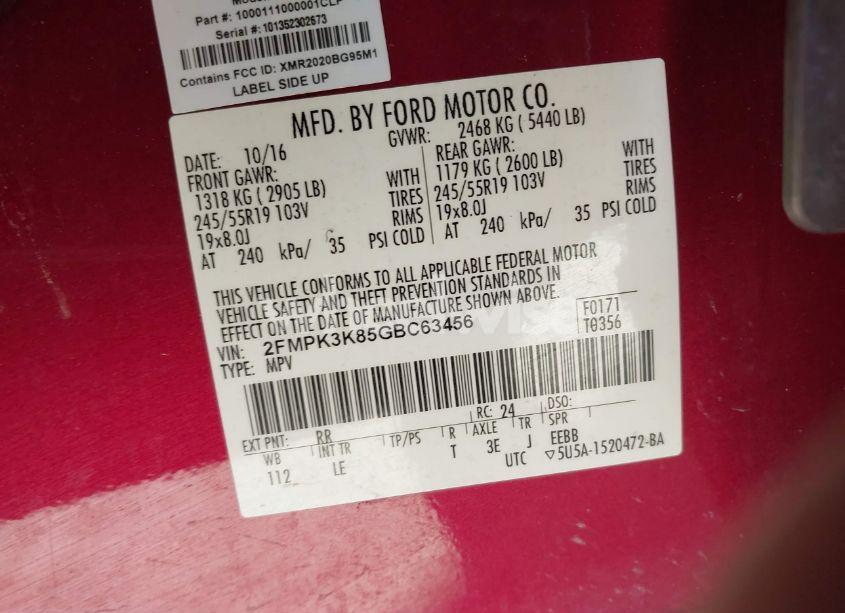 Photo 9 of 2016 Ford Edge TITANIUM (VIN 2FMPK3K85GBC63456)