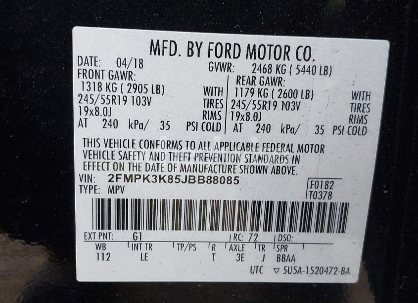 Photo 9 of 2018 Ford Edge TITANIUM (VIN 2FMPK3K85JBB88085)