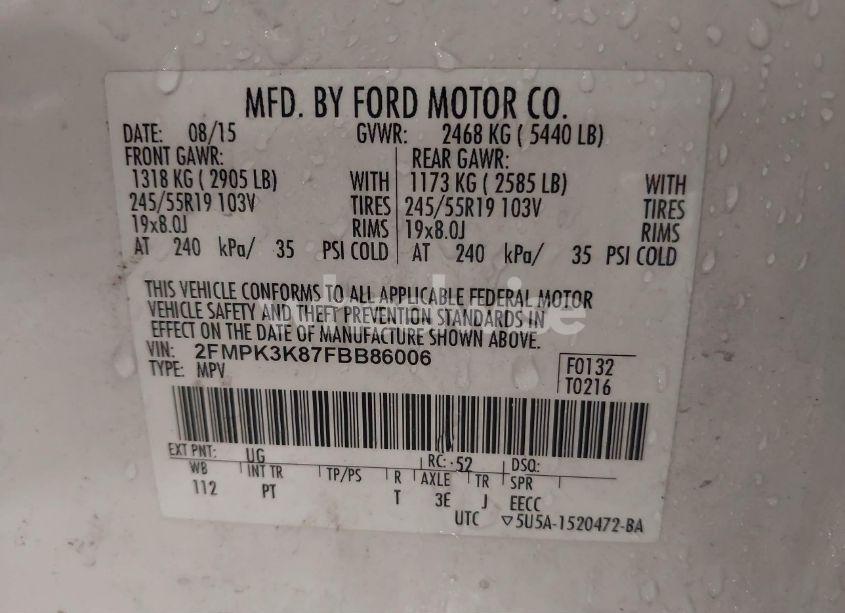 Photo 9 of 2015 Ford Edge TITANIUM (VIN 2FMPK3K87FBB86006)