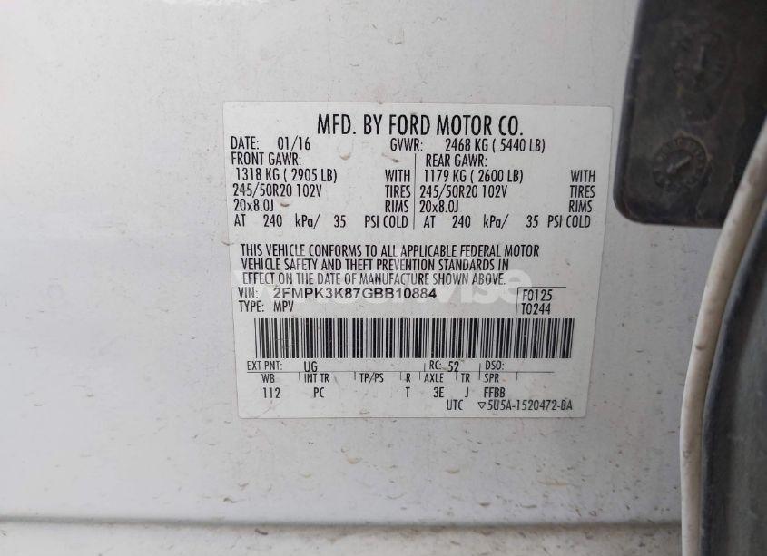 Photo 9 of 2016 Ford Edge TITANIUM (VIN 2FMPK3K87GBB10884)