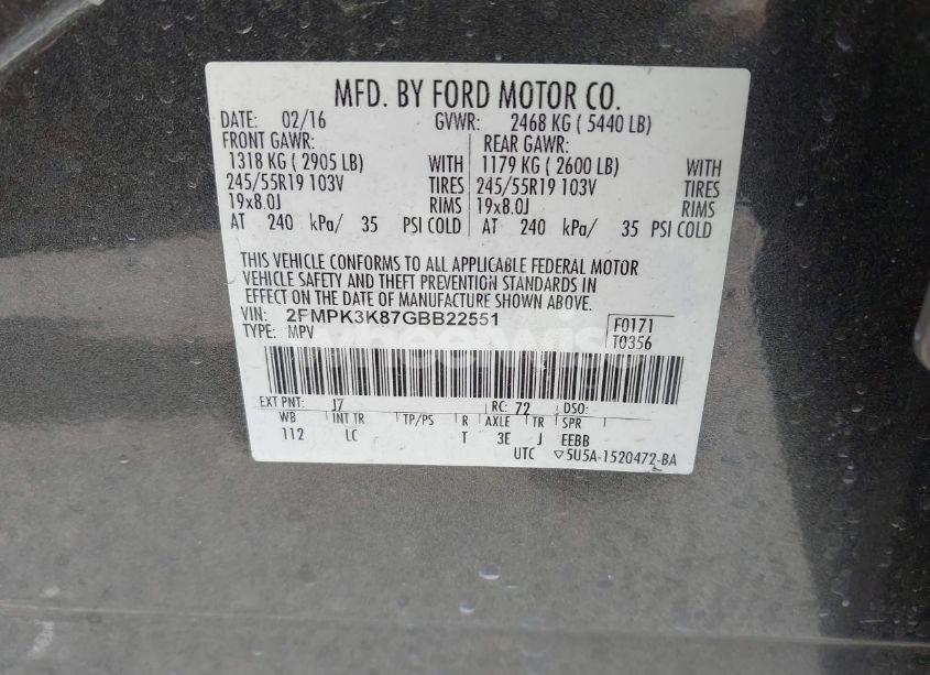 Photo 9 of 2016 Ford Edge TITANIUM (VIN 2FMPK3K87GBB22551)