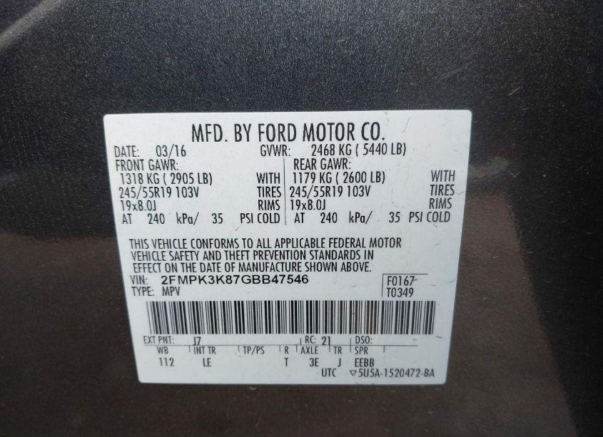 Photo 9 of 2016 Ford Edge TITANIUM (VIN 2FMPK3K87GBB47546)