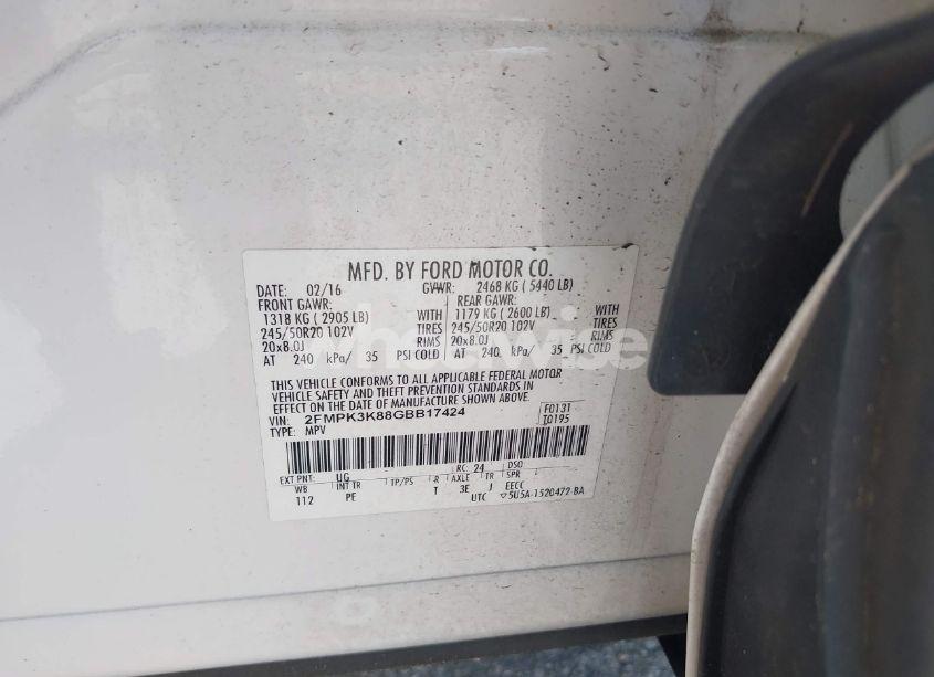 Photo 9 of 2016 Ford Edge TITANIUM (VIN 2FMPK3K88GBB17424)