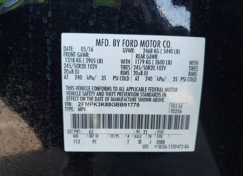 Photo 9 of 2016 Ford Edge TITANIUM (VIN 2FMPK3K88GBB91779)