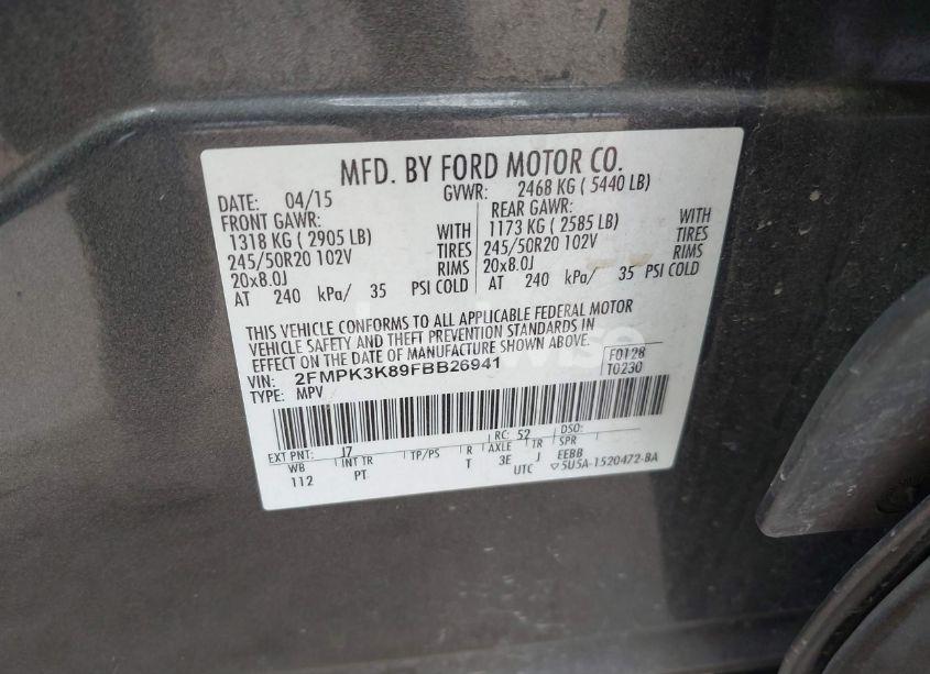 Photo 9 of 2015 Ford Edge TITANIUM (VIN 2FMPK3K89FBB26941)