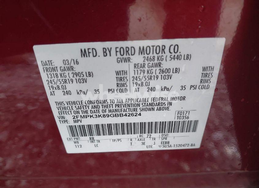 Photo 9 of 2016 Ford Edge TITANIUM (VIN 2FMPK3K89GBB42624)