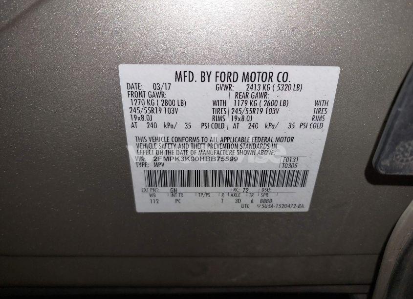 Photo 9 of 2017 Ford Edge TITANIUM (VIN 2FMPK3K90HBB75599)