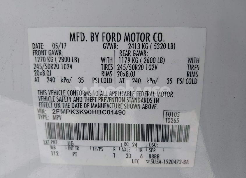 Photo 9 of 2017 Ford Edge TITANIUM (VIN 2FMPK3K90HBC01490)