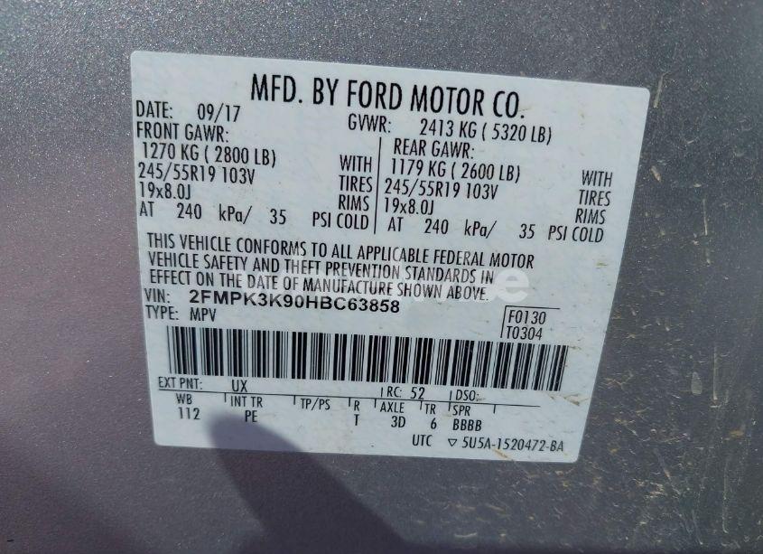 Photo 9 of 2017 Ford Edge TITANIUM (VIN 2FMPK3K90HBC63858)