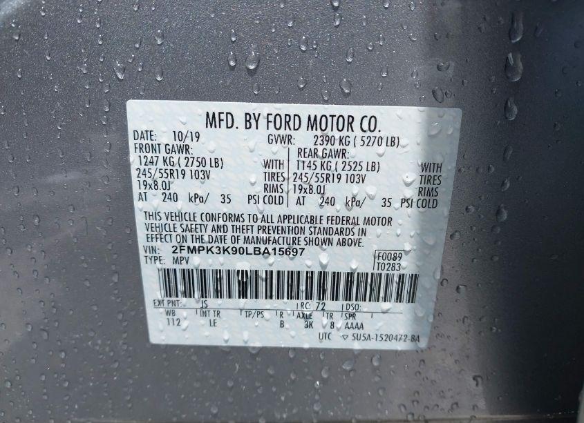 Photo 9 of 2020 Ford Edge TITANIUM (VIN 2FMPK3K90LBA15697)