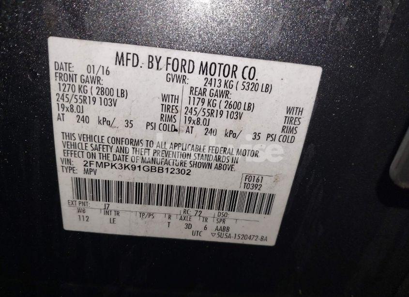 Photo 9 of 2016 Ford Edge TITANIUM (VIN 2FMPK3K91GBB12302)