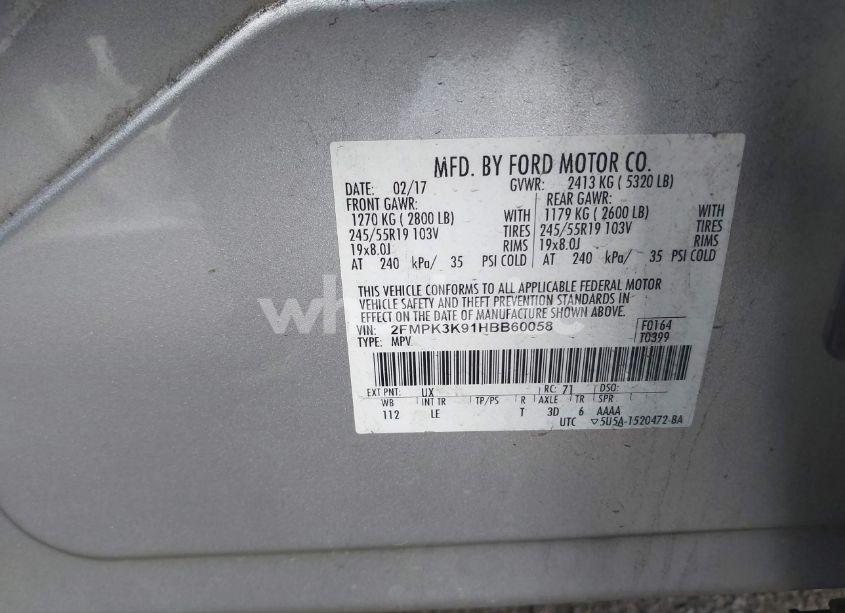 Photo 9 of 2017 Ford Edge TITANIUM (VIN 2FMPK3K91HBB60058)