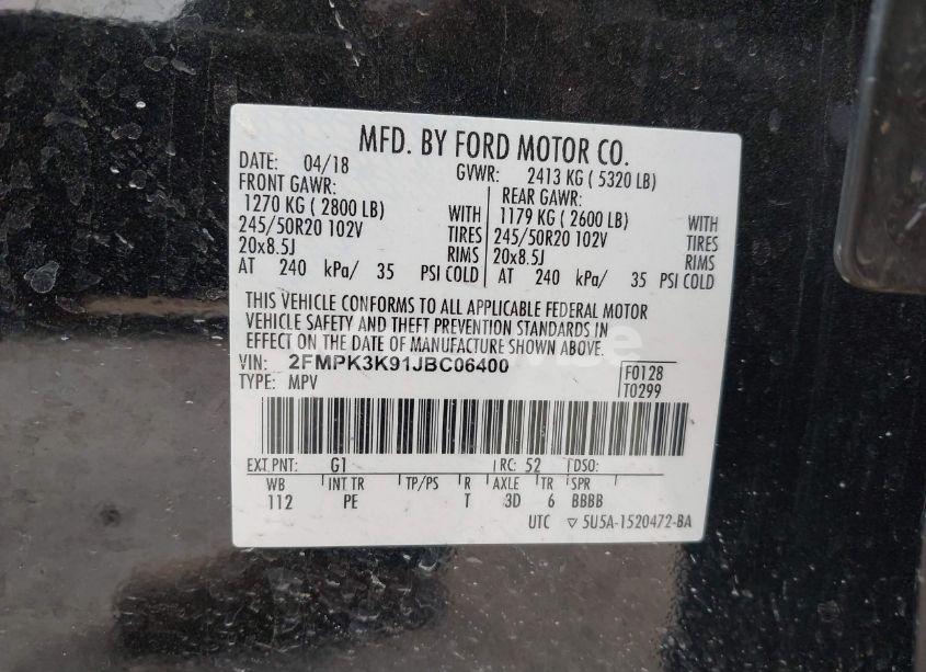 Photo 9 of 2018 Ford Edge TITANIUM (VIN 2FMPK3K91JBC06400)