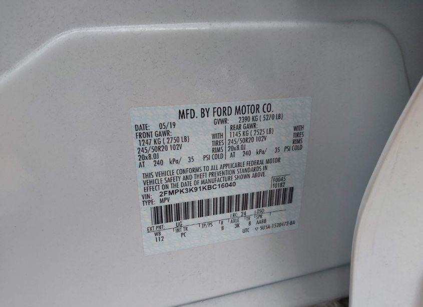 Photo 9 of 2019 Ford Edge TITANIUM (VIN 2FMPK3K91KBC16040)