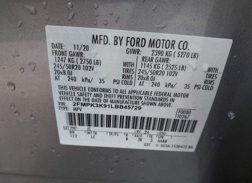 Photo 9 of 2020 Ford Edge TITANIUM (VIN 2FMPK3K91LBB45729)