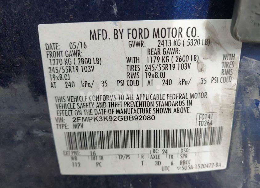 Photo 9 of 2016 Ford Edge TITANIUM (VIN 2FMPK3K92GBB92080)