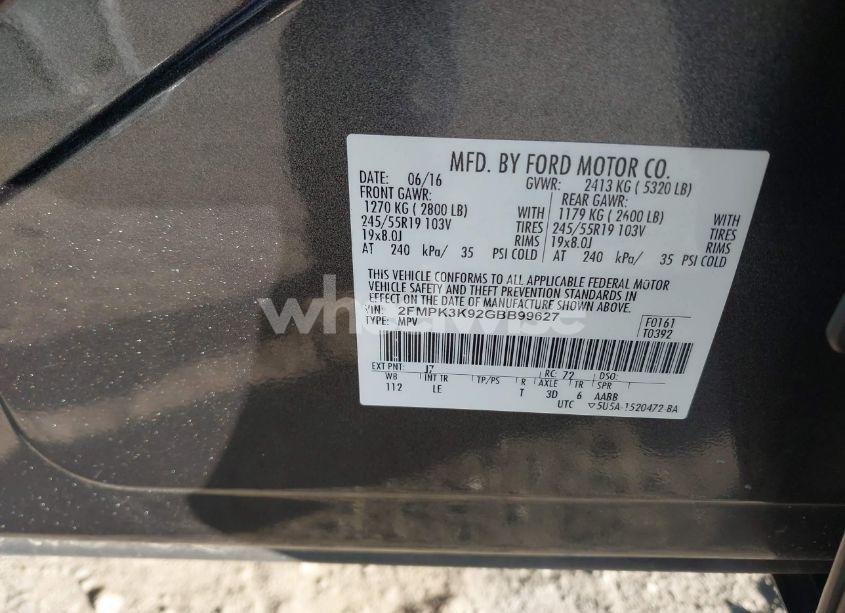 Photo 9 of 2016 Ford Edge TITANIUM (VIN 2FMPK3K92GBB99627)