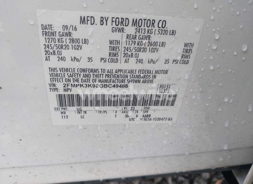 Photo 9 of 2016 Ford Edge TITANIUM (VIN 2FMPK3K92GBC49488)