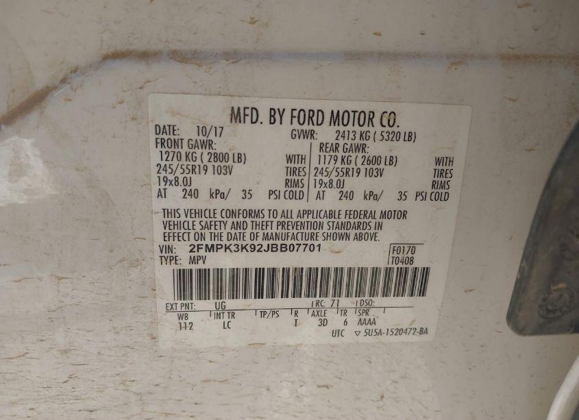 Photo 9 of 2018 Ford Edge TITANIUM (VIN 2FMPK3K92JBB07701)