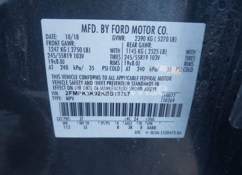 Photo 9 of 2019 Ford Edge TITANIUM (VIN 2FMPK3K92KBB19767)