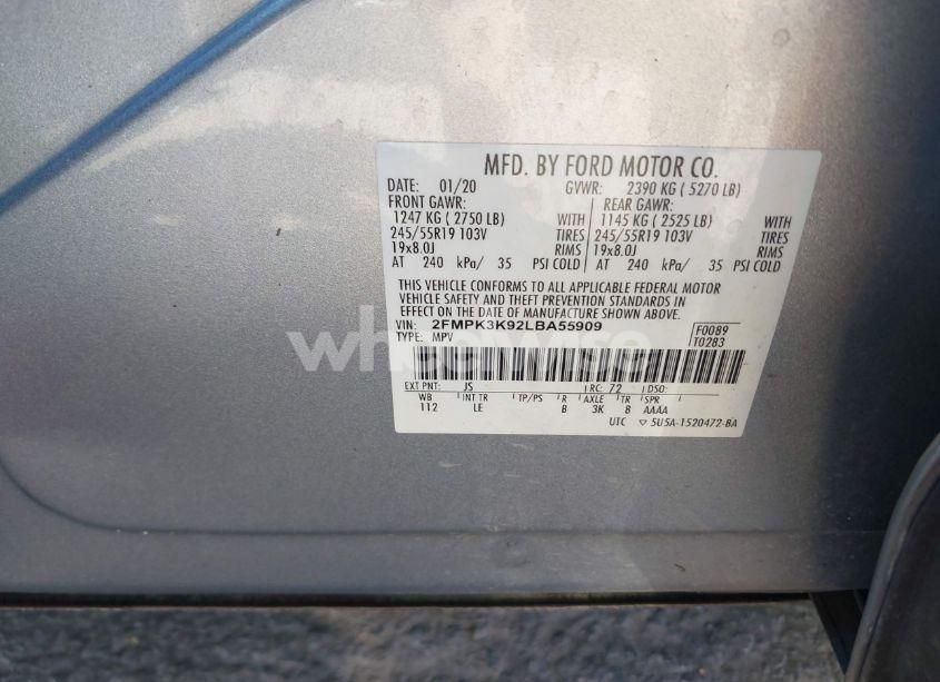 Photo 9 of 2020 Ford Edge TITANIUM (VIN 2FMPK3K92LBA55909)