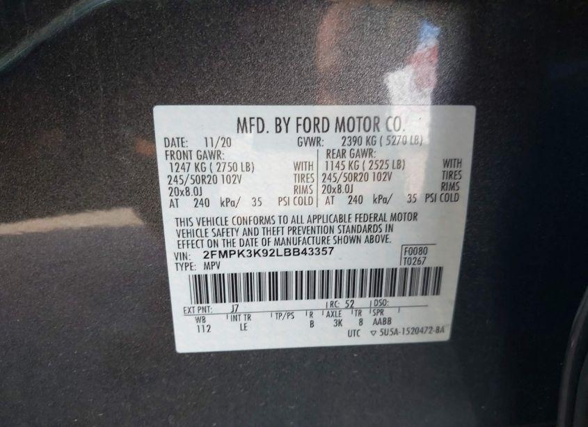 Photo 9 of 2020 Ford Edge TITANIUM (VIN 2FMPK3K92LBB43357)