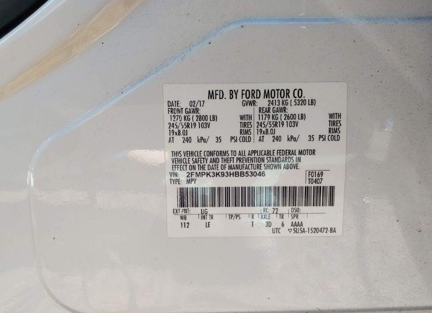 Photo 9 of 2017 Ford Edge TITANIUM (VIN 2FMPK3K93HBB53046)