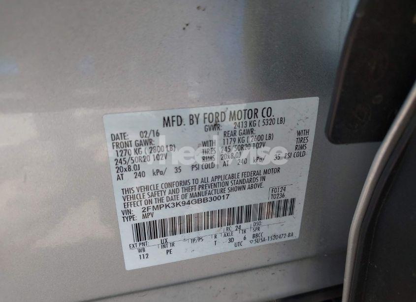 Photo 9 of 2016 Ford Edge TITANIUM (VIN 2FMPK3K94GBB30017)