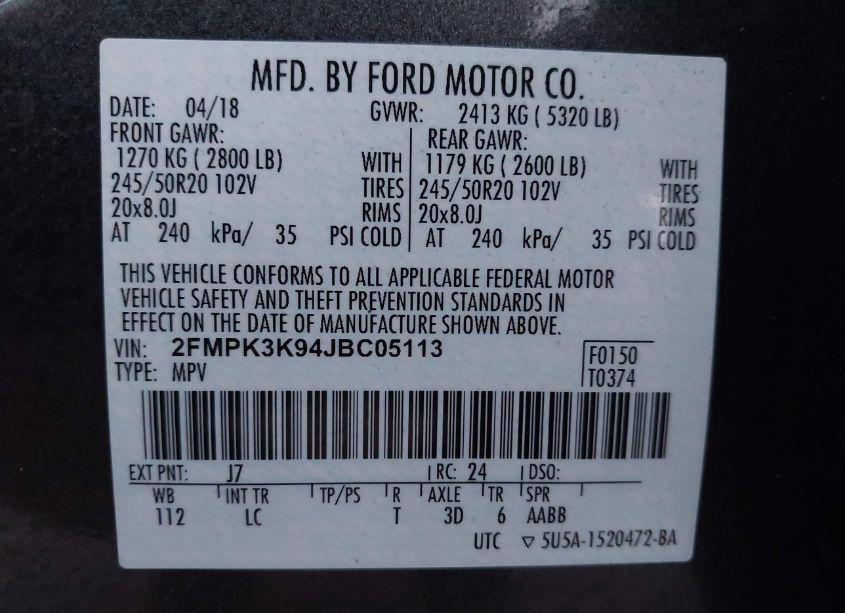 Photo 9 of 2018 Ford Edge TITANIUM (VIN 2FMPK3K94JBC05113)