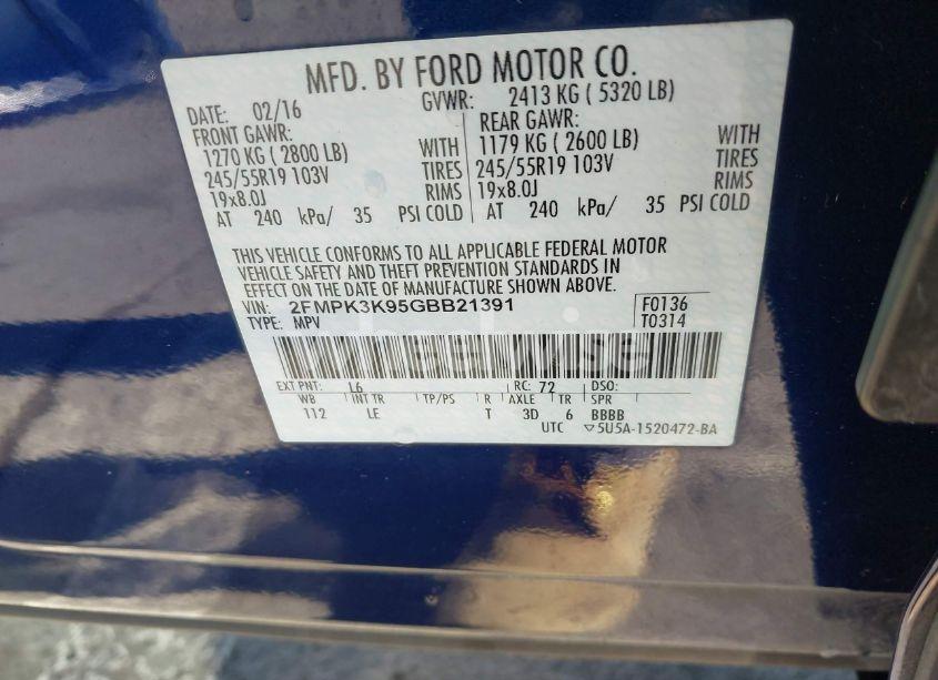 Photo 9 of 2016 Ford Edge TITANIUM (VIN 2FMPK3K95GBB21391)