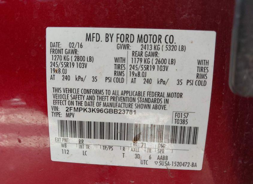 Photo 9 of 2016 Ford Edge TITANIUM (VIN 2FMPK3K96GBB23781)