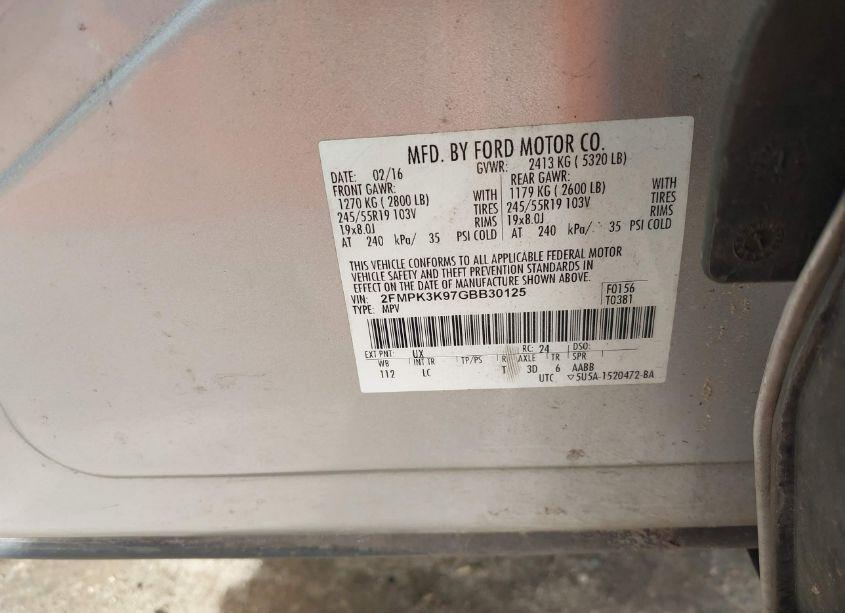 Photo 9 of 2016 Ford Edge TITANIUM (VIN 2FMPK3K97GBB30125)