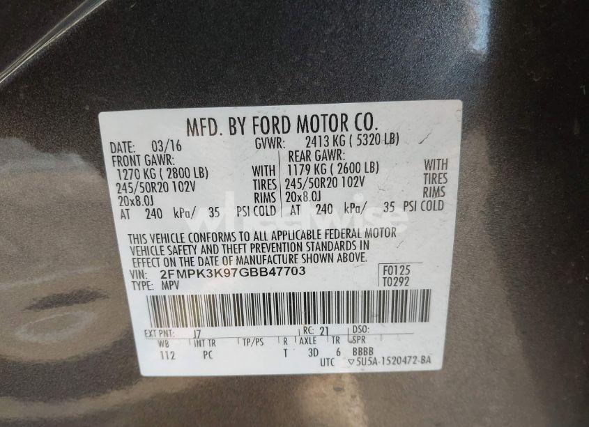 Photo 9 of 2016 Ford Edge TITANIUM (VIN 2FMPK3K97GBB47703)