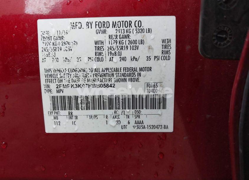 Photo 9 of 2017 Ford Edge TITANIUM (VIN 2FMPK3K97HBB05842)